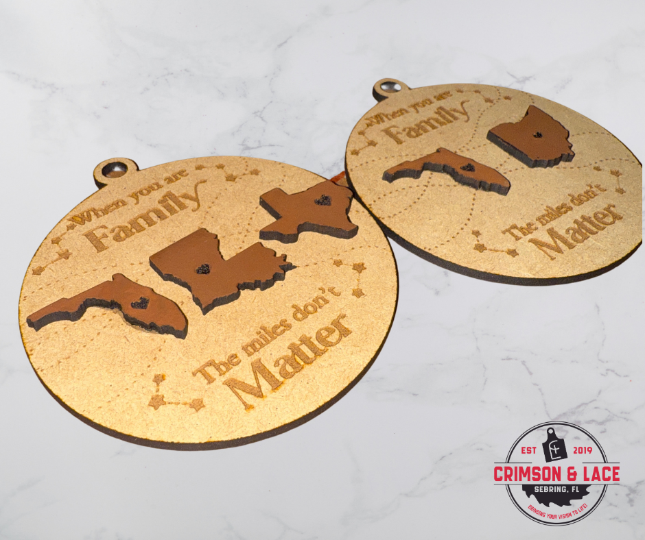 Miles Don’t Matter Custom Wood Ornament – Personalized with 2 or 3 States - Crimson and Lace LLC