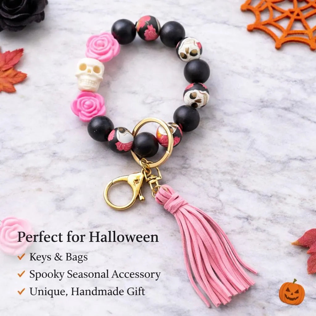 Pink Rose Skull Wristlet - Crimson and Lace LLC