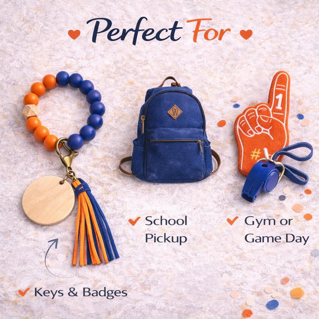 Orange and Blue Beaded Wristlet Keychain - Crimson and Lace LLC