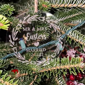 Married Acrylic Ornament - Crimson and Lace LLC