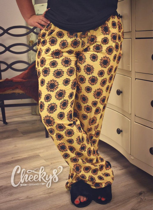Yellow Sunflower Print Lounge Pants - Crimson and Lace LLC