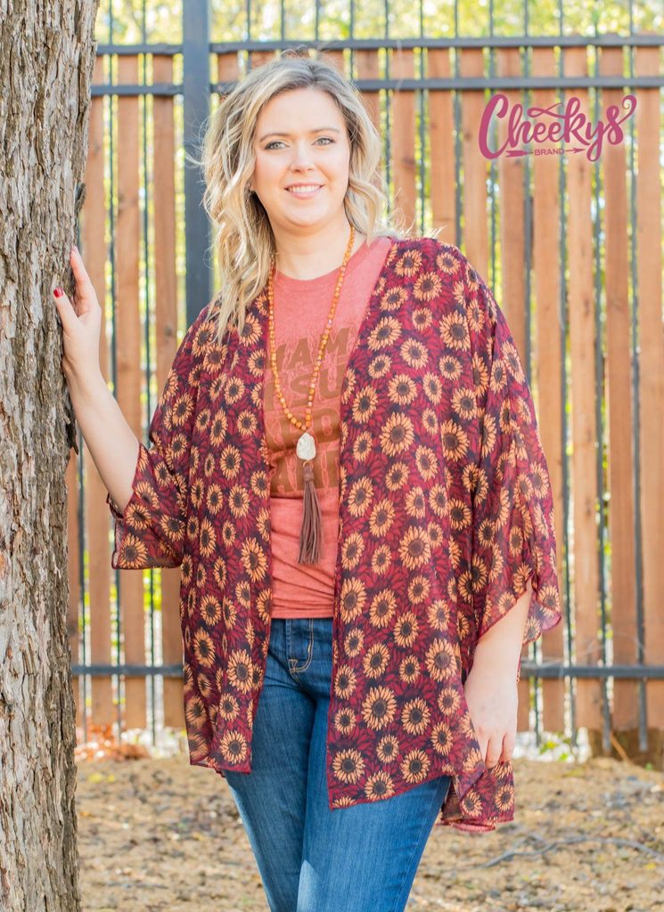 The Sangria Sunflower Kimono - Crimson and Lace LLC