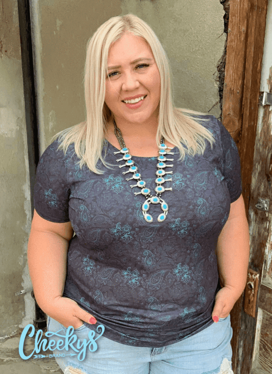 Justine Turquoise and Black Paisley Scoop - Crimson and Lace LLC