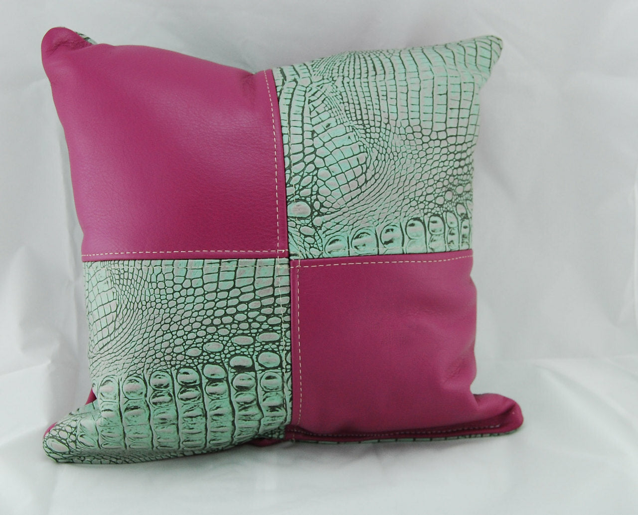 Leather Pillow - Turquoise Lilac Pink Gator - Crimson and Lace LLC