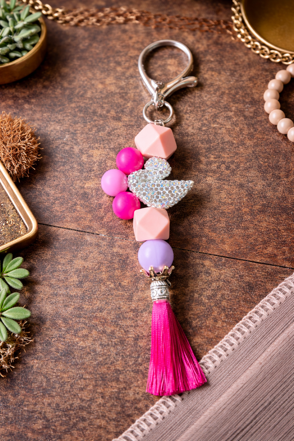 Pink Flamingo Keychain, Tassel, Summer Keychain, Gift for Her, Purse Charm - Crimson and Lace LLC