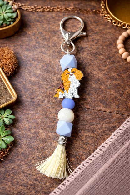 Spaniel Keychain, Dog Lover, Beaded Tassel Keychain, Puppy Charm - Crimson and Lace LLC
