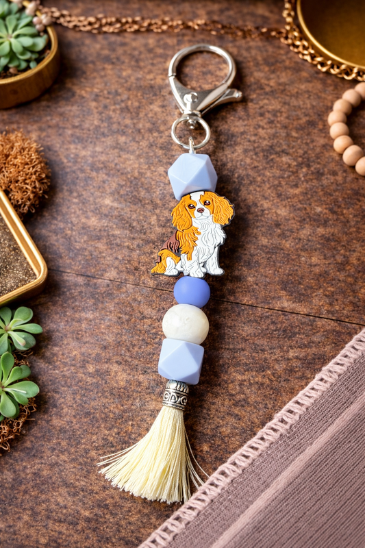 Spaniel Keychain, Dog Lover, Beaded Tassel Keychain, Puppy Charm - Crimson and Lace LLC