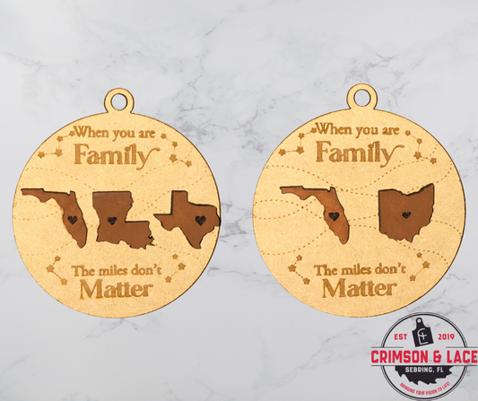 Miles Don’t Matter Custom Wood Ornament – Personalized with 2 or 3 States