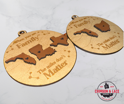 Miles Don’t Matter Custom Wood Ornament – Personalized with 2 or 3 States