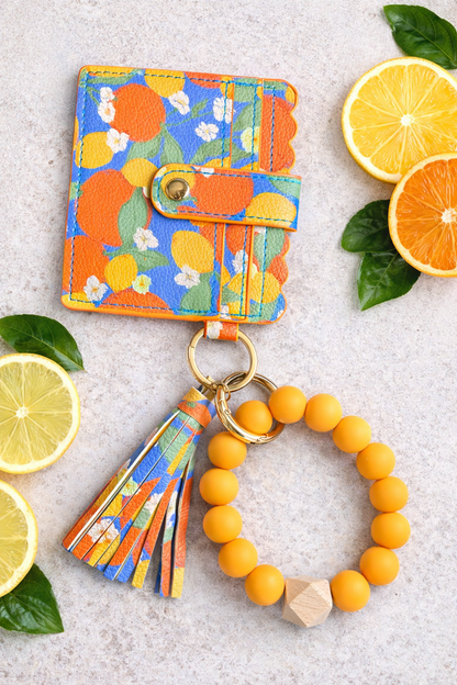 Citrus Wallet Keychain Set – Lemon Orange Card Holder with Tassel - Crimson and Lace LLC