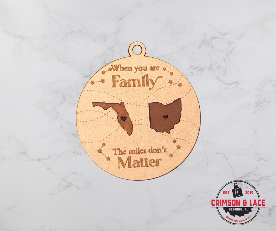 Miles Don’t Matter Custom Wood Ornament – Personalized with 2 or 3 States