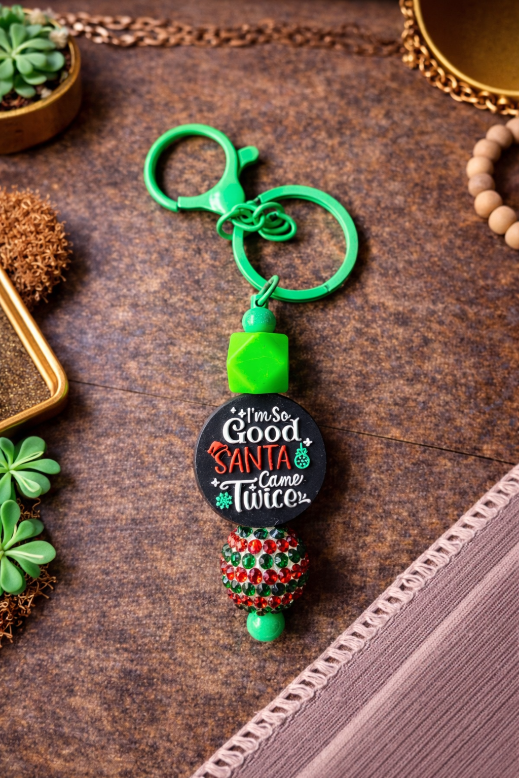 Funny Keychain, Christmas Beaded Keychain, Stocking Stuffer - Crimson and Lace LLC
