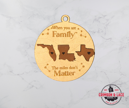 Miles Don’t Matter Custom Wood Ornament – Personalized with 2 or 3 States