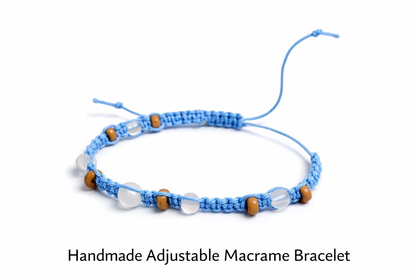 Blue Macrame with Beads, Adjustable Handmade Bracelet, Boho, Minimalist Jewelry - Crimson and Lace LLC