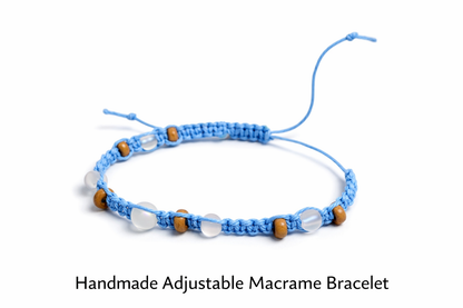 Blue Macrame with Beads, Adjustable Handmade Bracelet, Boho, Minimalist Jewelry - Crimson and Lace LLC