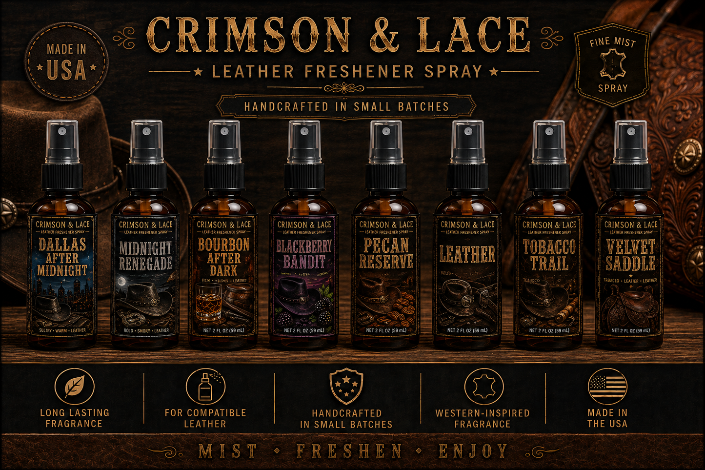 Leather Freshener Spray | Western Leather Fragrance | 2 oz
