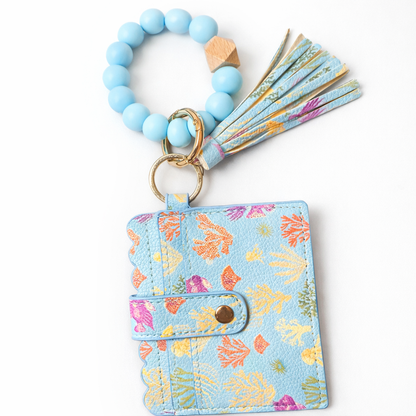 Coral Reef Wallet Keychain Bracelet – Blue Ocean Card Holder with Tassel - Crimson and Lace LLC