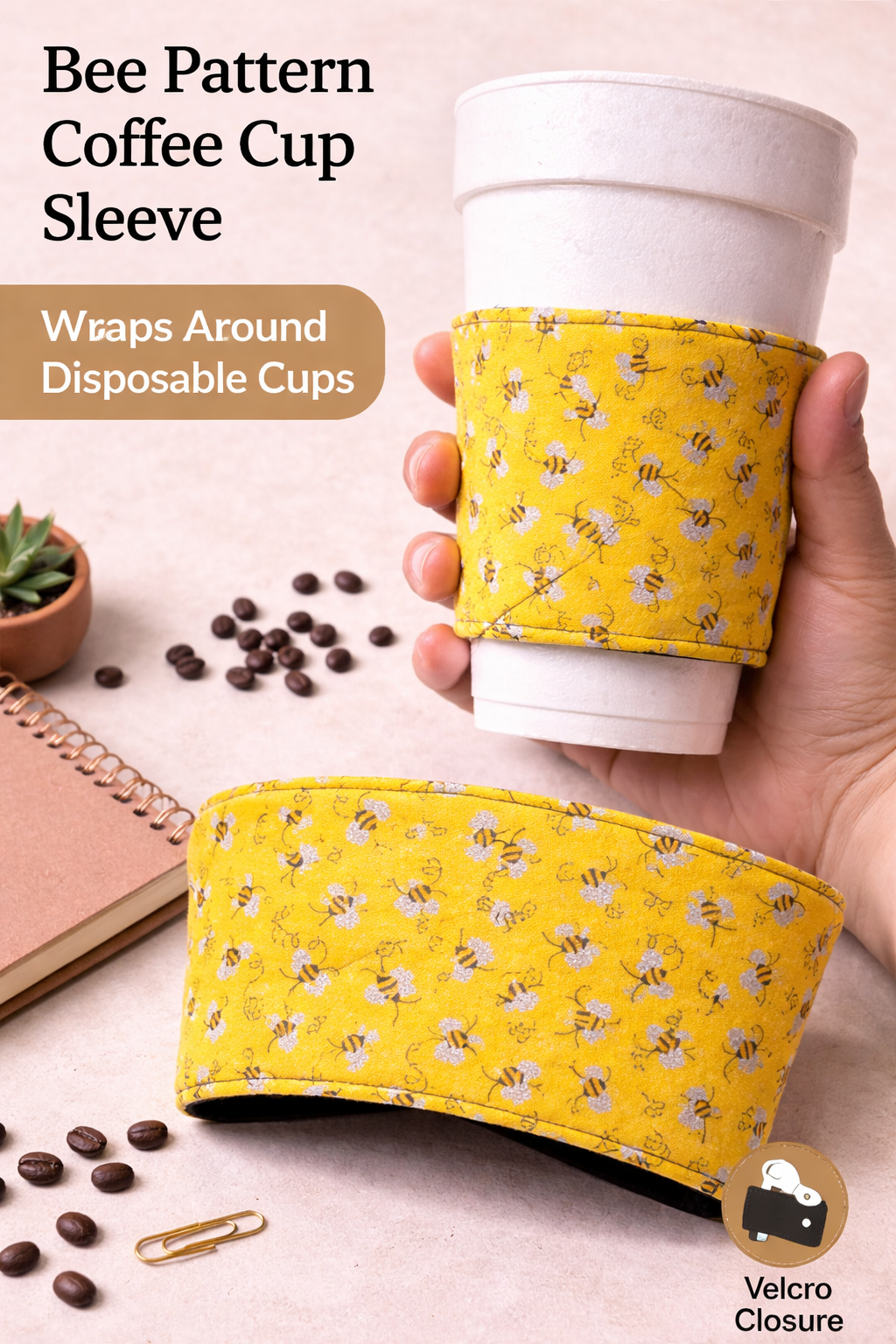 Bee Themed Accessories Set, Earrings, Cup Sleeve, Wallet - Crimson and Lace LLC