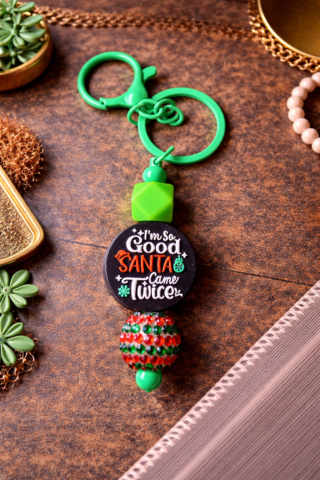 Funny Keychain, Christmas Beaded Keychain, Stocking Stuffer - Crimson and Lace LLC