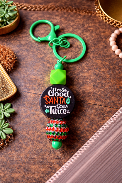 Funny Keychain, Christmas Beaded Keychain, Stocking Stuffer - Crimson and Lace LLC