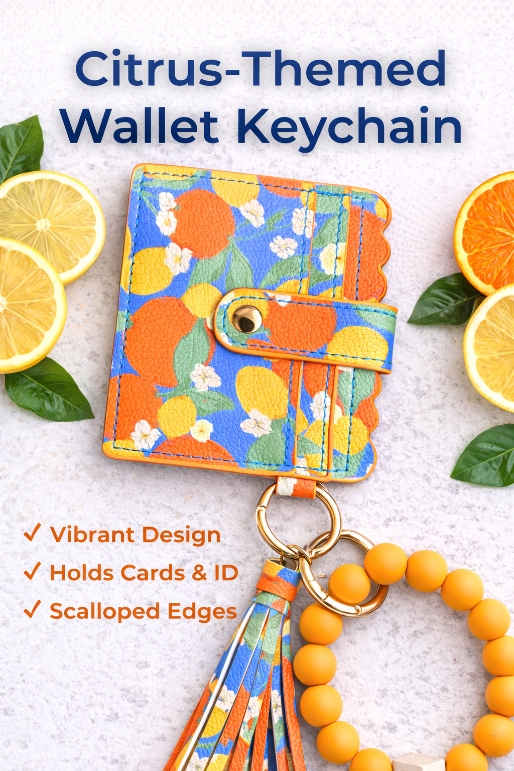 Citrus Wallet Keychain Set – Lemon Orange Card Holder with Tassel - Crimson and Lace LLC