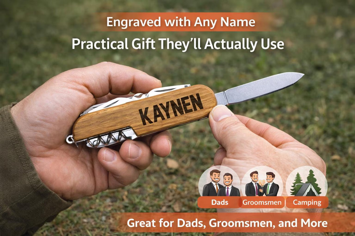 Personalized Wooden Multi Tool | 10 in 1 Pocket Knife | Custom Engraved Name Tool - Crimson and Lace LLC