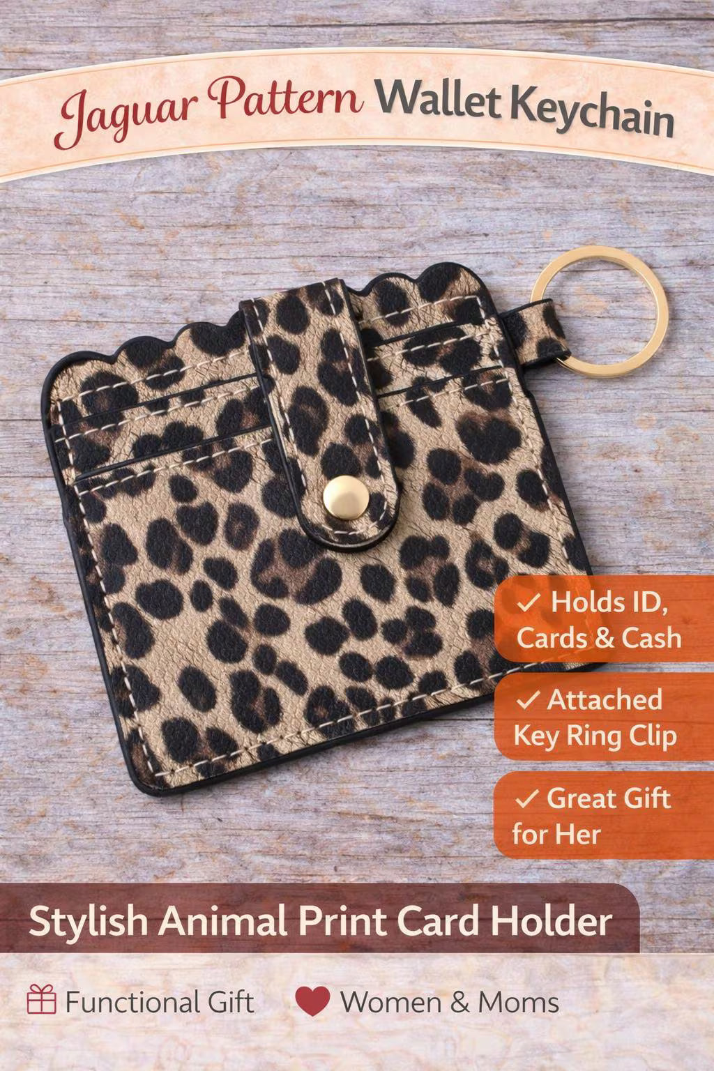 Wallet Keychain Card Holder for Women | Animal Print Faux Leather | ID & Card - Crimson and Lace LLC