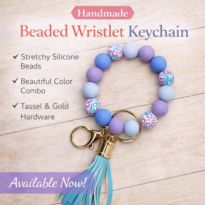 Blue and Purple Beaded Wristlet | Silicone Bead Keychain with Tasse - Crimson and Lace LLC