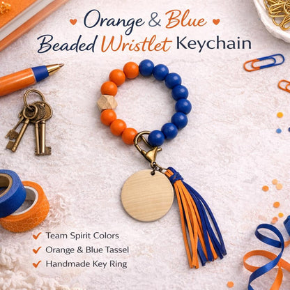 Orange and Blue Beaded Wristlet Keychain - Crimson and Lace LLC