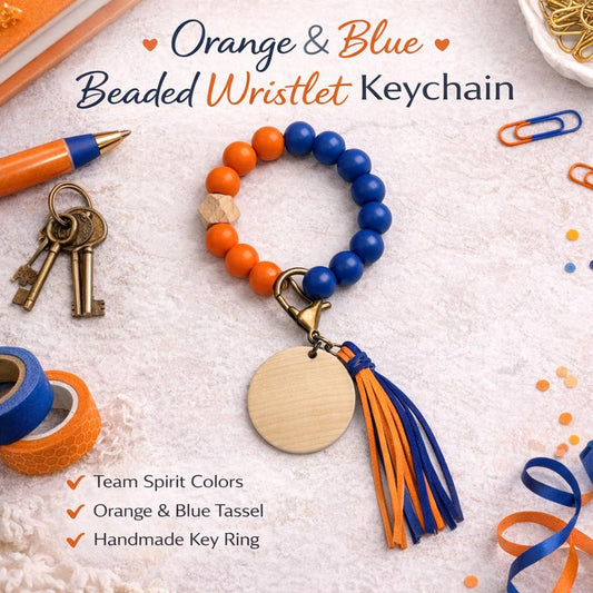 Orange and Blue Beaded Wristlet Keychain - Crimson and Lace LLC
