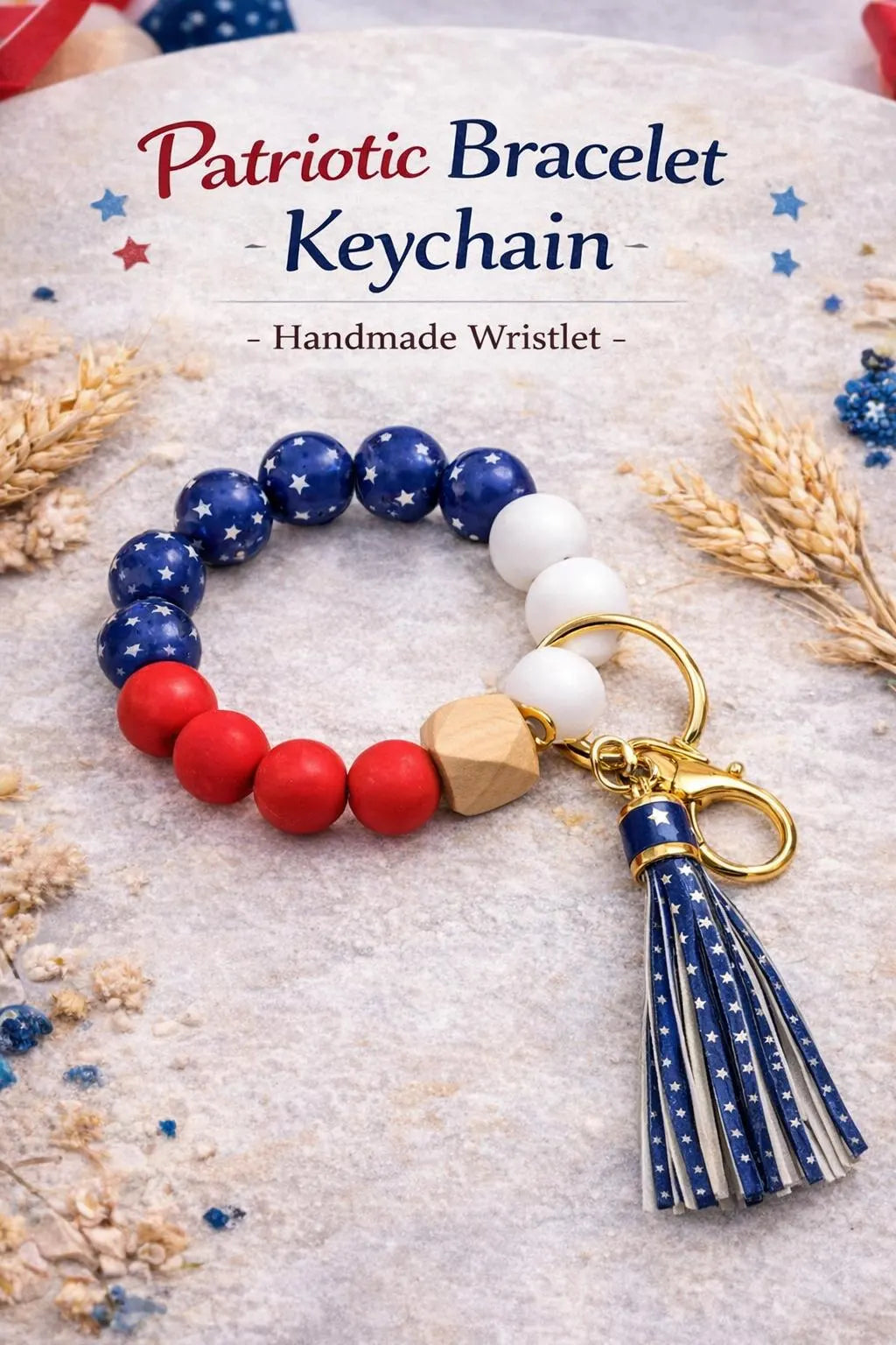 Patriotic Bracelet Keychain Wristlet - Crimson and Lace LLC