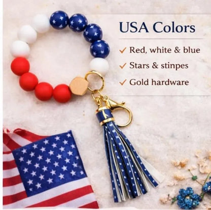 Patriotic Bracelet Keychain Wristlet - Crimson and Lace LLC