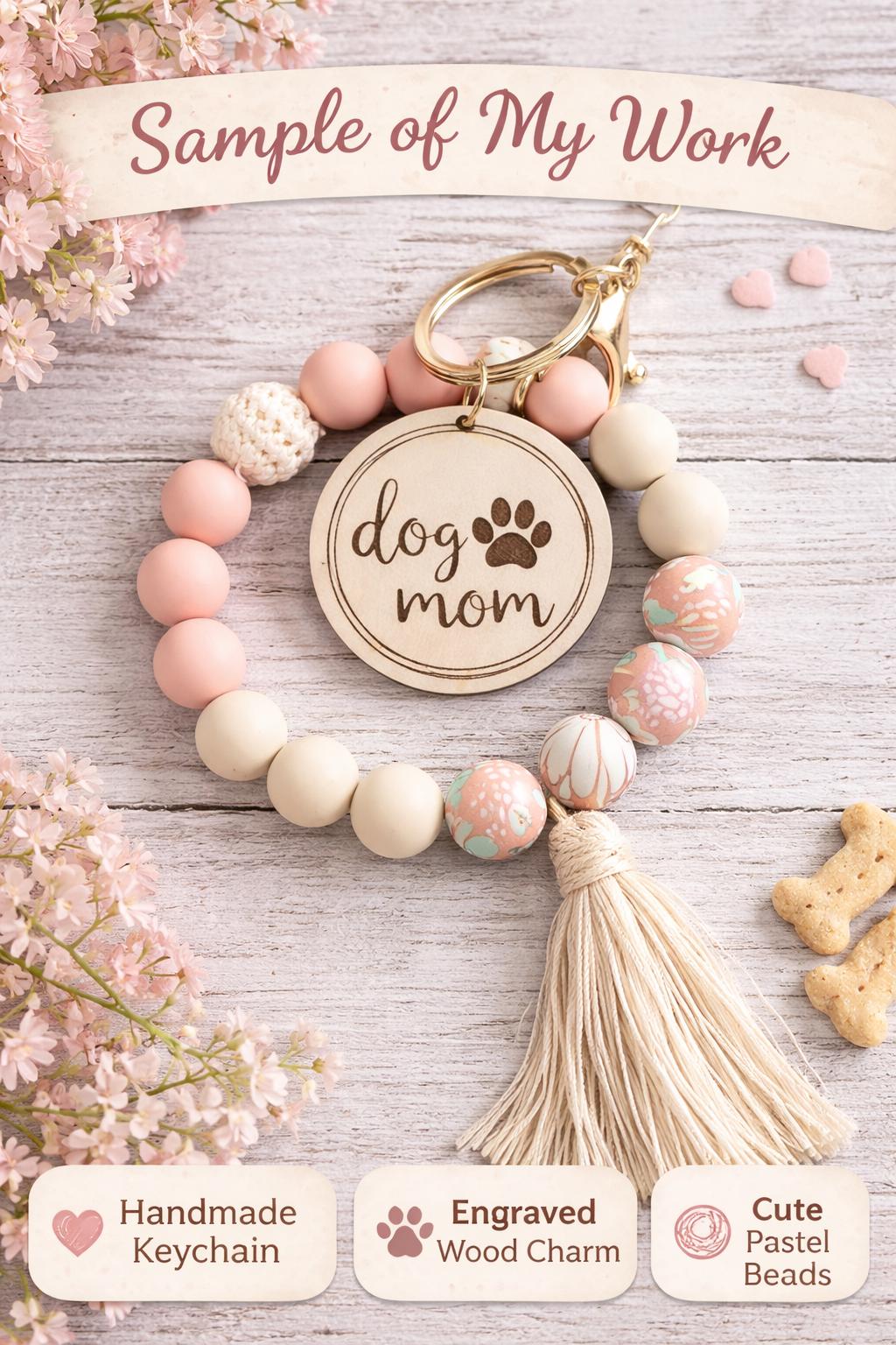 Floral Beach Beaded Key Ring with Tassel | Engraved Wood Charm | Gift for Her - Crimson and Lace LLC