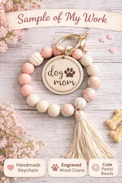 Floral Beach Beaded Key Ring with Tassel | Engraved Wood Charm | Gift for Her - Crimson and Lace LLC