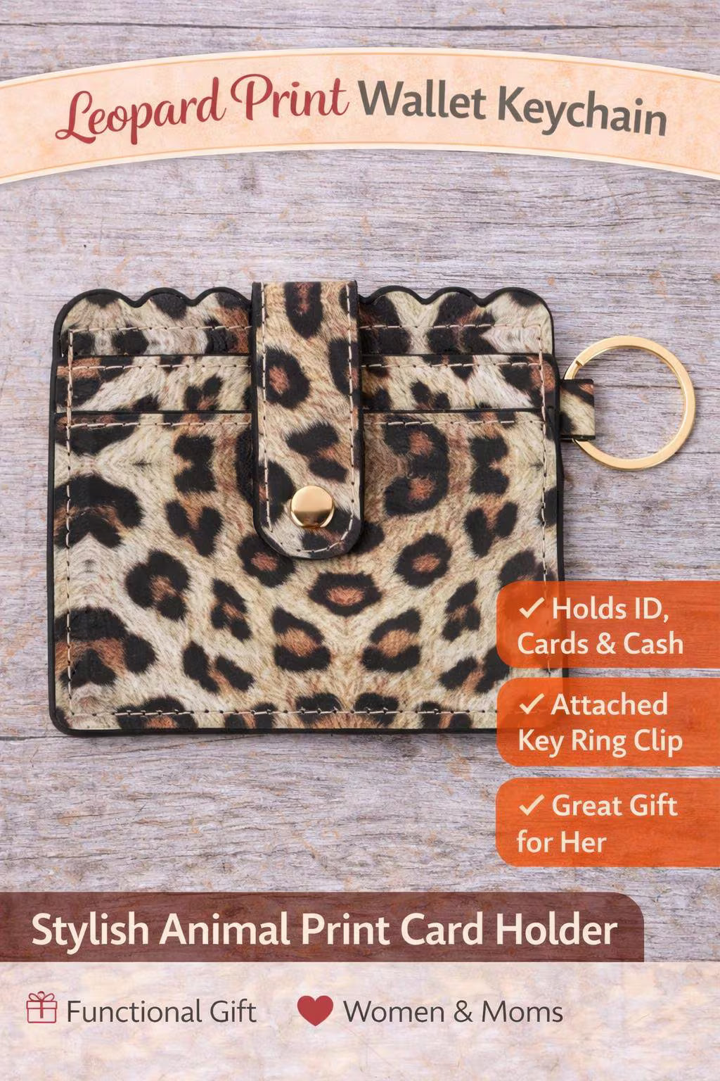Wallet Keychain Card Holder for Women | Animal Print Faux Leather | ID & Card - Crimson and Lace LLC