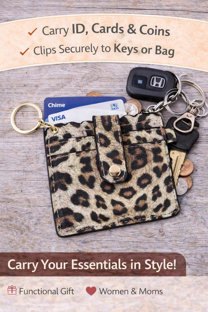 Wallet Keychain Card Holder for Women | Animal Print Faux Leather | ID & Card - Crimson and Lace LLC