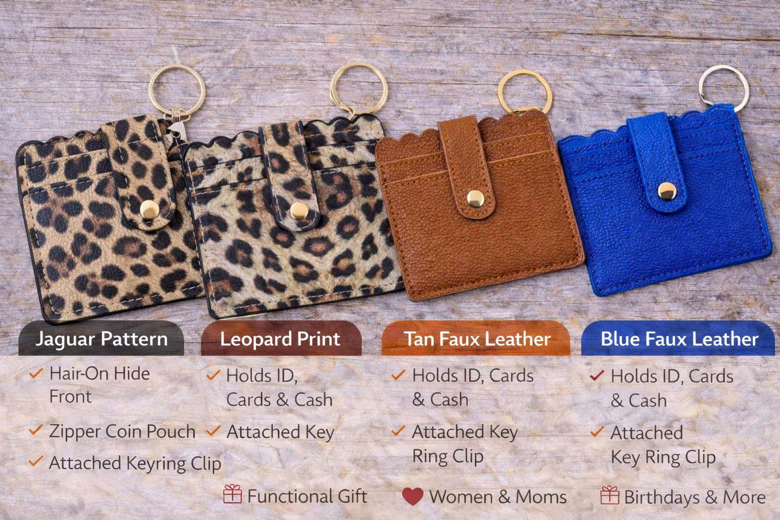 Wallet Keychain Card Holder for Women | Animal Print Faux Leather | ID & Card - Crimson and Lace LLC