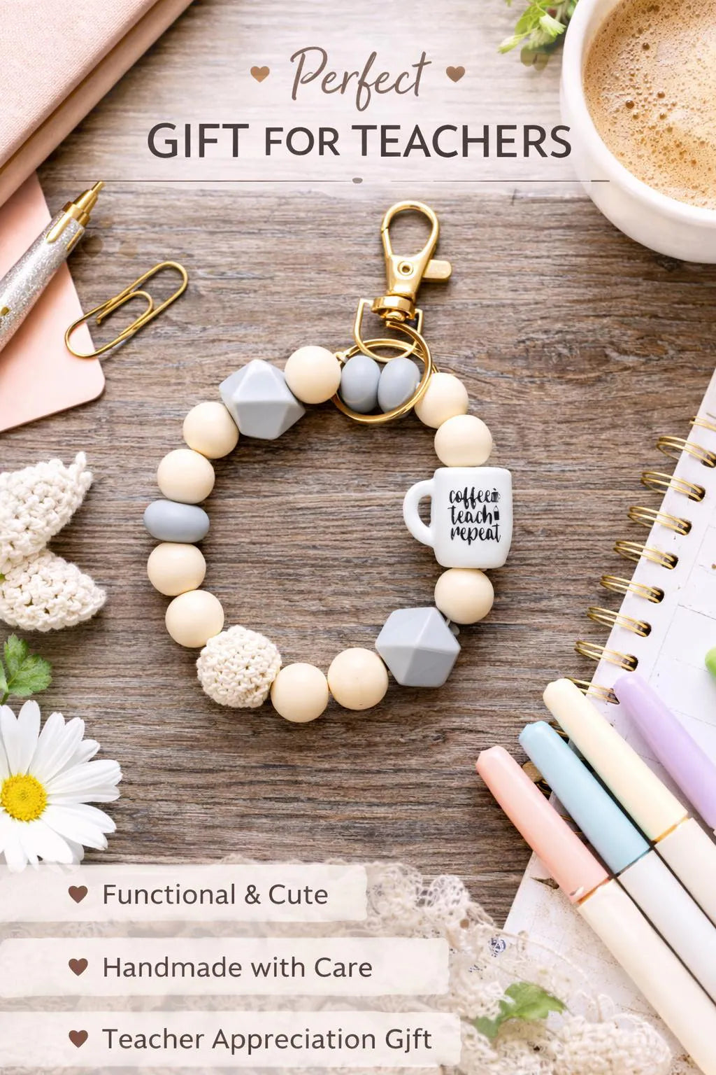 Coffee Teach Repeat Wristlet - Crimson and Lace LLC