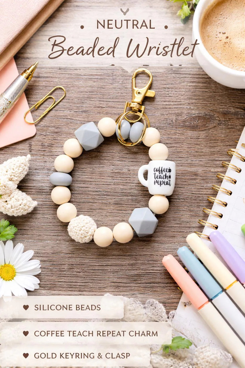 Coffee Teach Repeat Wristlet - Crimson and Lace LLC