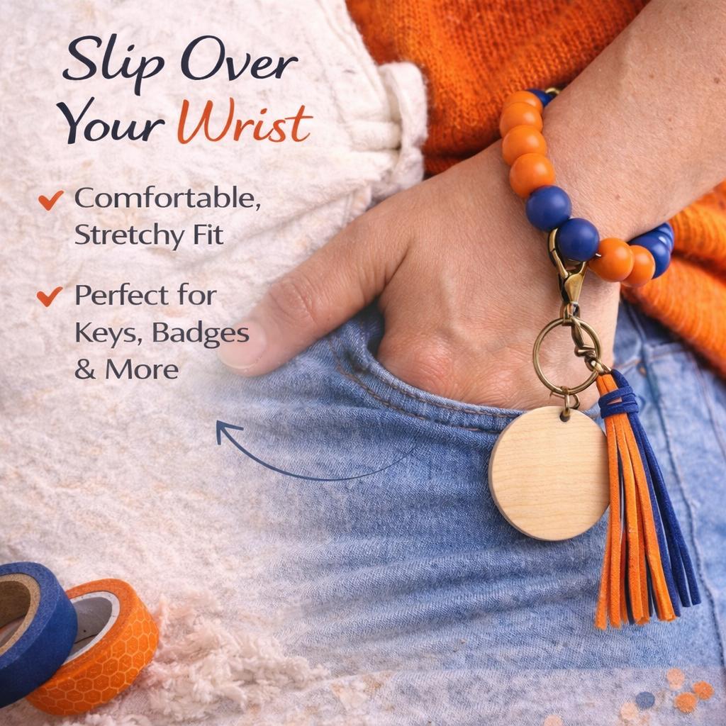 Orange and Blue Beaded Wristlet Keychain - Crimson and Lace LLC
