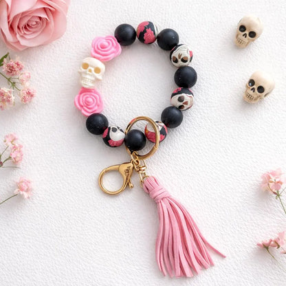 Pink Rose Skull Wristlet - Crimson and Lace LLC