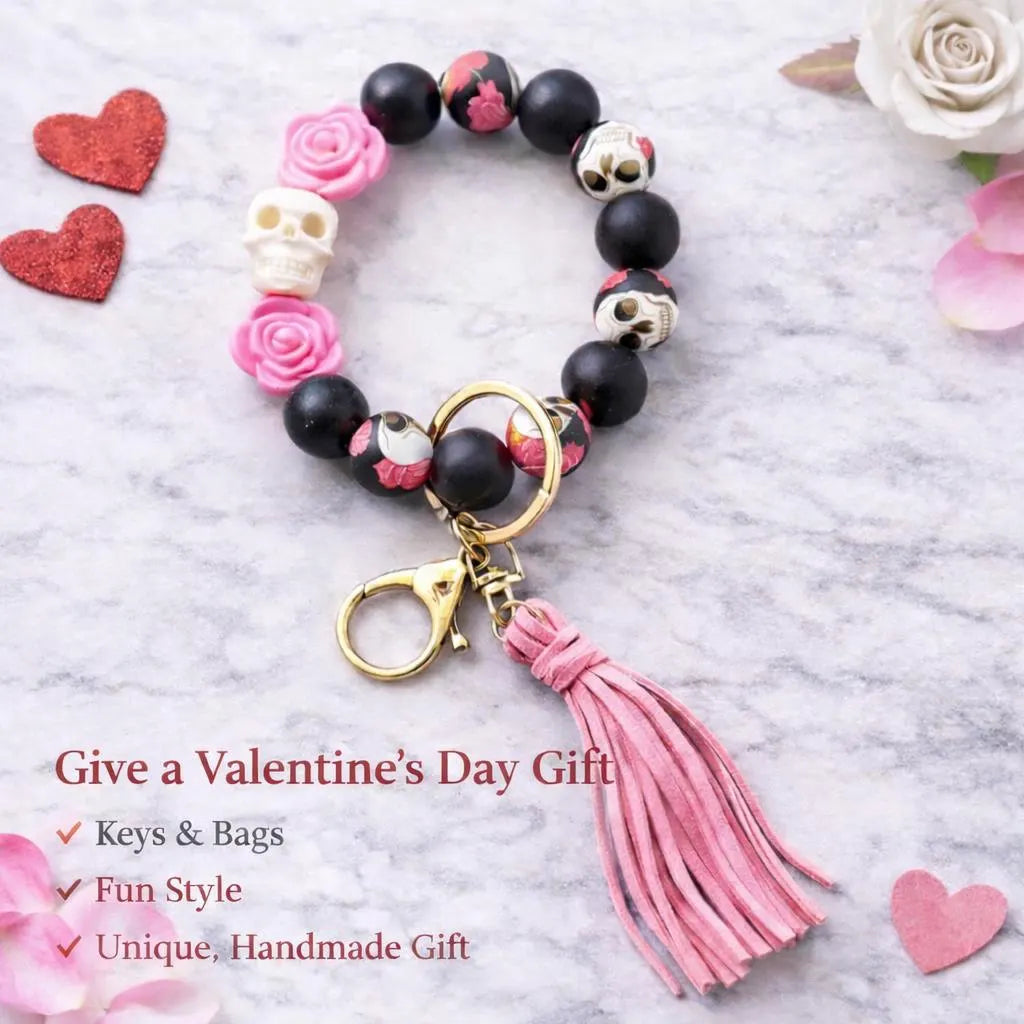 Pink Rose Skull Wristlet - Crimson and Lace LLC