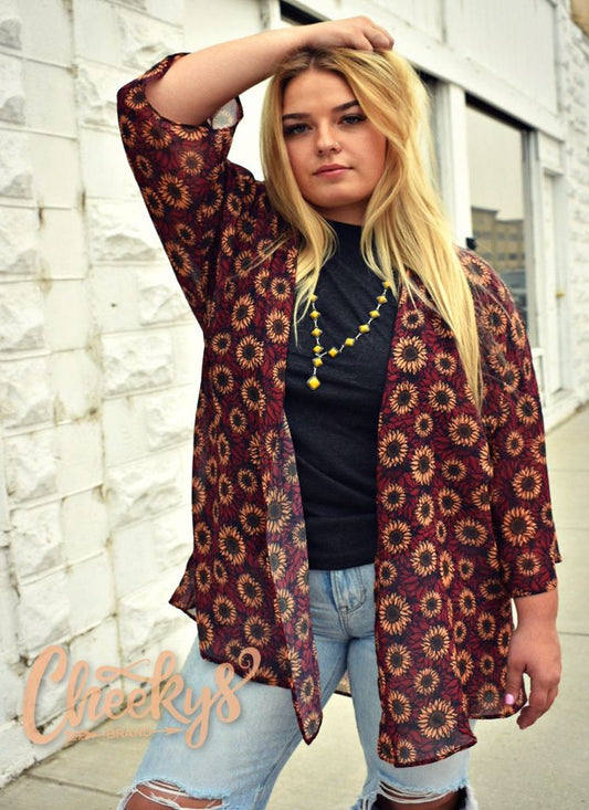 The Sangria Sunflower Kimono - Crimson and Lace LLC