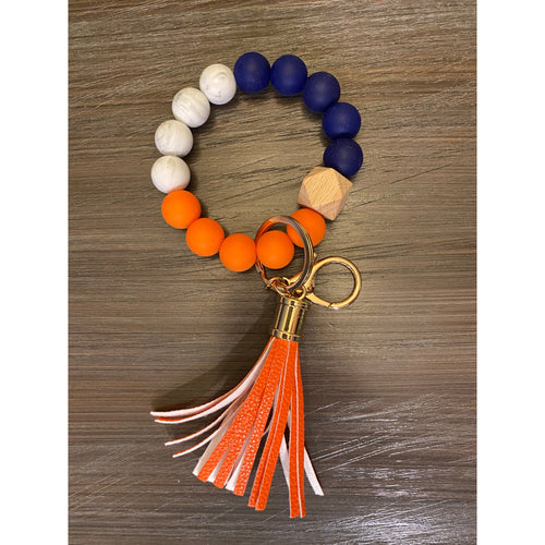 Game Day Wristlet Silicone Beads - Navy/Orange/White - Crimson and Lace LLC