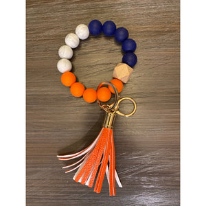 Game Day Wristlet Silicone Beads - Navy/Orange/White - Crimson and Lace LLC