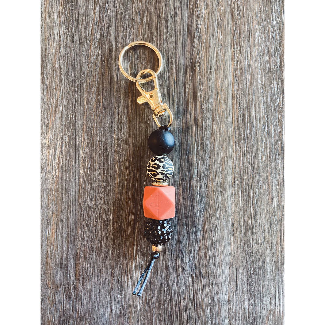 Black and Leopard Silicone Bead Keychain - Crimson and Lace LLC