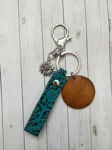 Blue Embossed Leather Keychain - Crimson and Lace LLC