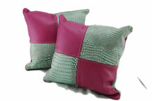 Load image into Gallery viewer, Leather Pillow - Turquoise Lilac Pink Gator - Crimson and Lace LLC
