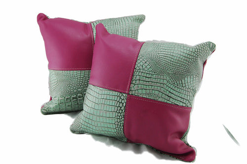 Leather Pillow - Turquoise Lilac Pink Gator - Crimson and Lace LLC