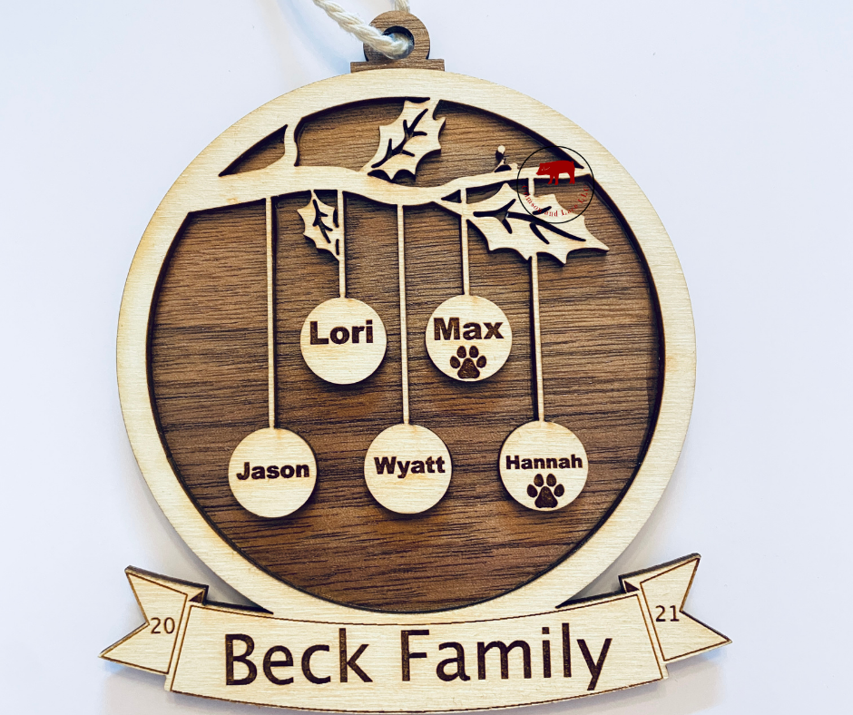 Wood Family Ornament - Crimson and Lace LLC